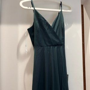 Lulu's Ode To Love Emerald Green Satin Maxi Dress